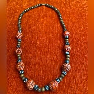 Handmade Vintage  African  Stone , wood, Beaded Women’s Necklace. Unique Gift